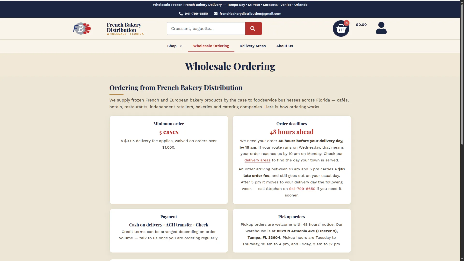 Informations de commande de French Bakery Distribution destinées aux professionnels