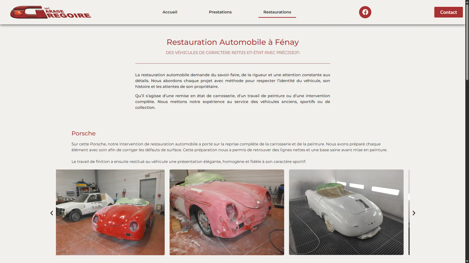 Page des restaurations automobiles du Garage Grégoire
