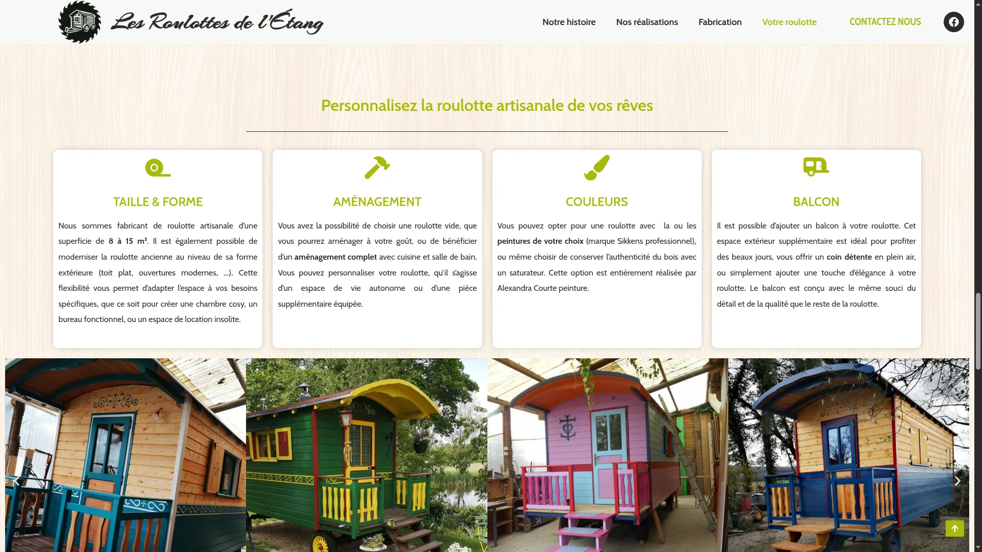 Page présentant une réalisation des Roulottes de l’Étang