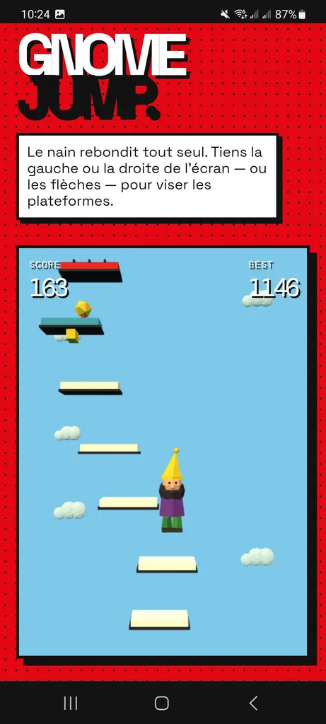 Mini-jeu disponible dans la PWA Sblerky
