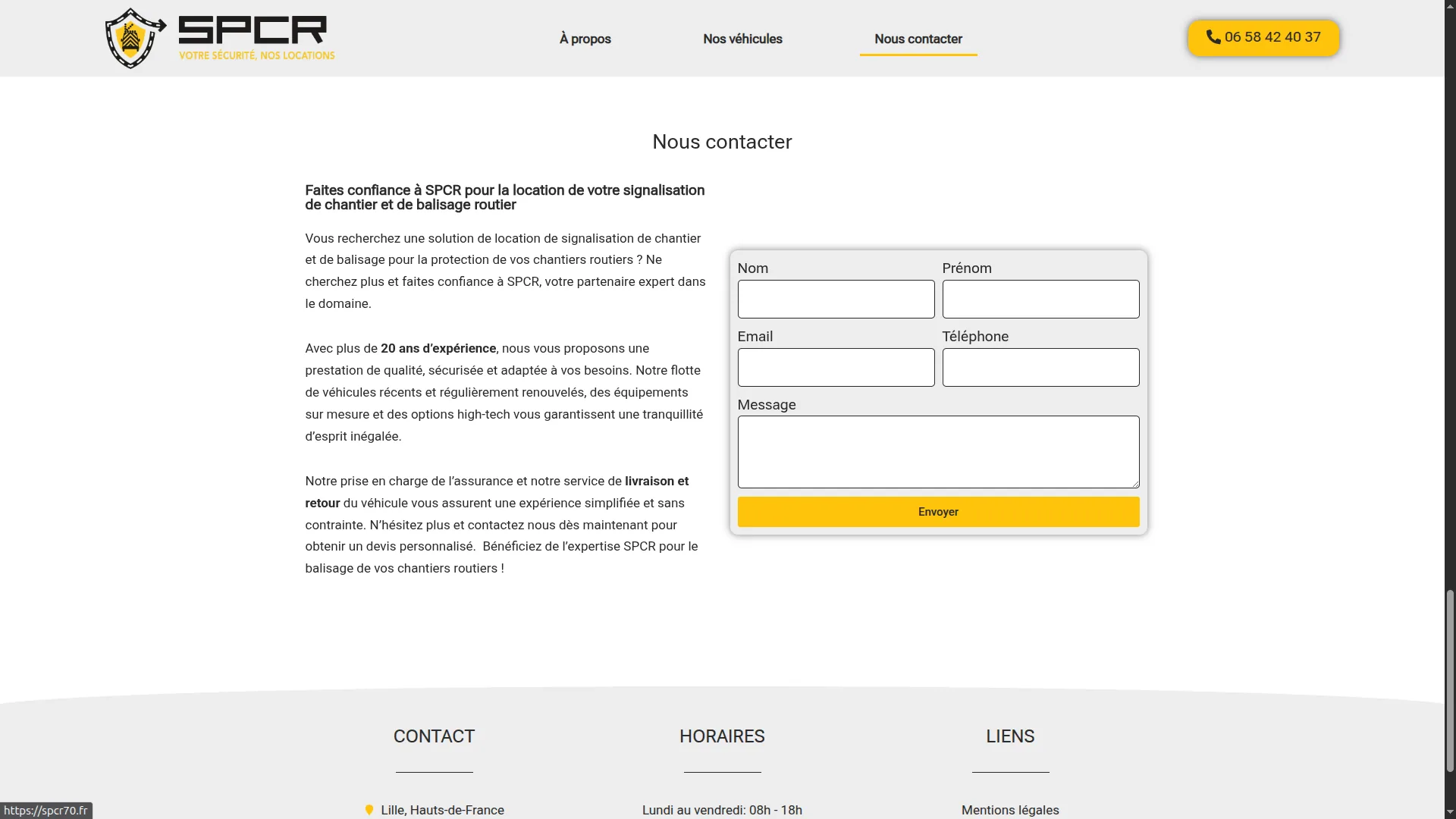 Page de contact de SPCR 70 avec les moyens de joindre l’entreprise